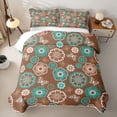 thumbnail image 1 of jejeloiu Earthy Floral Quilt King For Men Women,Boho Print King Coverlet Set,Brown Turquoise,3pcs, 1 of 7