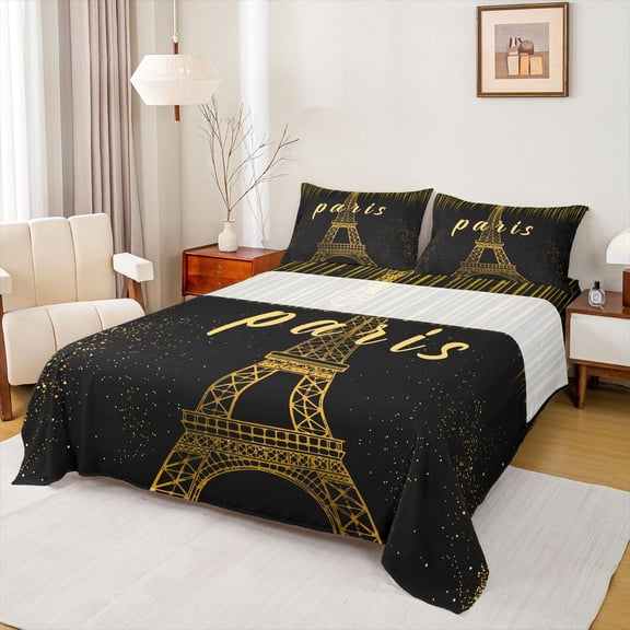 jejeloiu Eiffel Tower Twin Sheet Sets,Romantic Paris Bedding For Men Women 3pcs