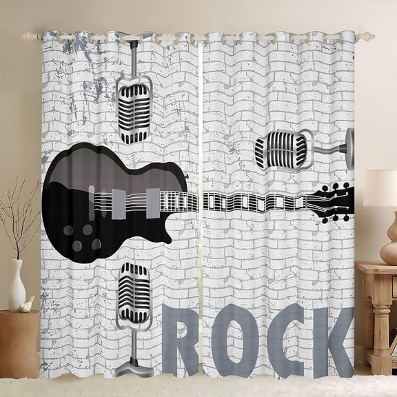 jejeloiu Electric Guitar Black Out Curtains,Music Instrument Curtains Pack of 2 (42x63 Each),Rock Musical Theme Bedroom Curtains For Boys Teens,Luxury Bedroom Decor