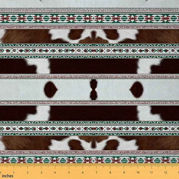 jejeloiu Exotic Aztec Geometric Fabric by the Yard 1 Yard,Boho Geometric Stripes Home Decor Fabric by the Yard,Brown Cow Hide Sewing Fabric,Breathable Home Decor