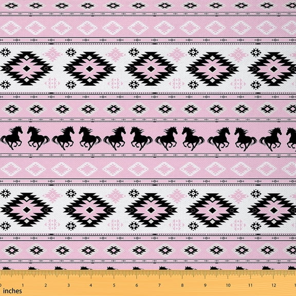 jejeloiu Exotic Aztec Geometric Fabric by the Yard 1 Yard,Rustic Farmhouse Horse Home Decor Fabric by the Yard,Pink Bohemian Geometric Sewing Fabric,Breathable Home Decor