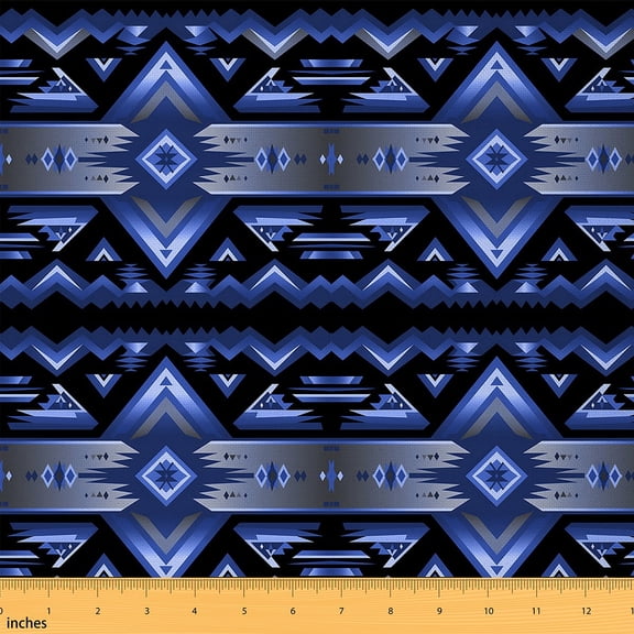 jejeloiu Exotic Aztec Geometric Fabric by the Yard 2 Yards,Boho Geometric Stripes Room Decor Fabric by the Yard,Deepblue Boho Bohemian Fabric for Sewing,Breathable Home Decor