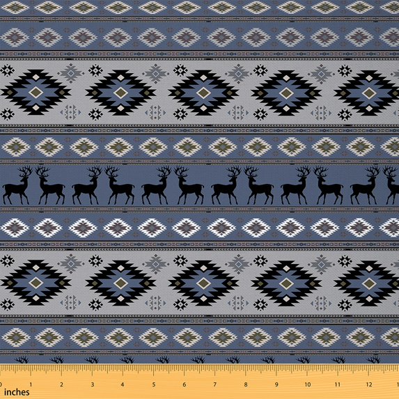 jejeloiu Exotic Aztec Geometric Fabric by the Yard 2 Yards,Boho Geometric Stripes Room Decor Fabric by the Yard,Gray Blue Bohemian Fabric for Sewing,Breathable Home Decor
