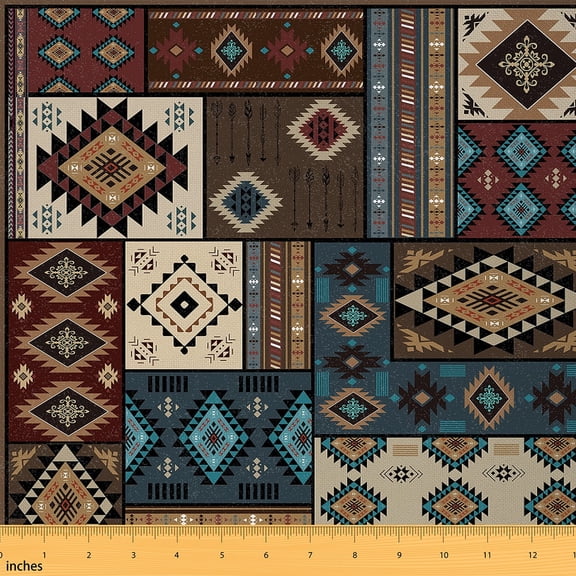 jejeloiu Exotic Aztec Geometric Fabric by the Yard 2 Yards,Boho Geometric Stripes Room Decor Fabric by the Yard,Patchwork Bohemian Plaid Fabric for Sewing,Breathable Home Decor