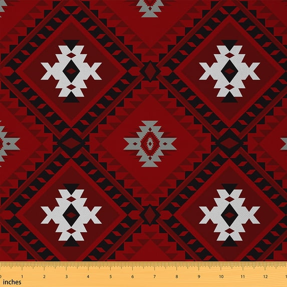 jejeloiu Exotic Aztec Geometric Fabric by the Yard 5 Yards,Abstract Boho Geometric Fabric for Sewing,Red Bohemian Geometric Home Decor Fabric by the Yard,Breathable Home Decor