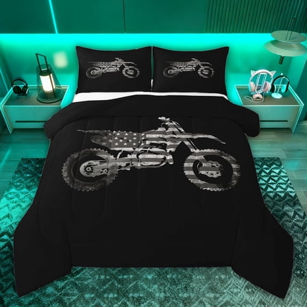 jejeloiu Extreme Dirt Bike Twin Comforter Sets,Gray Black Bedding Set For Boys Kids Reversible 2 Pieces