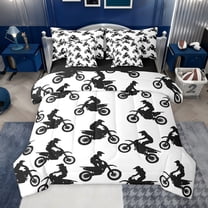 jejeloiu Extreme Games Motorcycle 7-Piece Twin Bedding Sets,White Black Bedding Comforter Set For Boys Teens Reversible