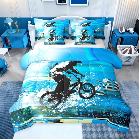 jejeloiu Extreme Speed Game 7 Pieces Bedding Comforter Set,Motorcycle Full Bedding Set For Boys Teens Reversible