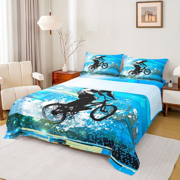 jejeloiu Extreme Speed Game Full Size Sheets,Motorcycle Bed Sheets For Boys Teens 4pcs
