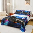 thumbnail image 1 of jejeloiu Extreme Speed Game Queen Sheet Sets,Racing Car Gaming Flat Sheet,Black Blue Queen Fitted Sheet For Teens,Super Cozy Room Decor,4-Piece, 1 of 7
