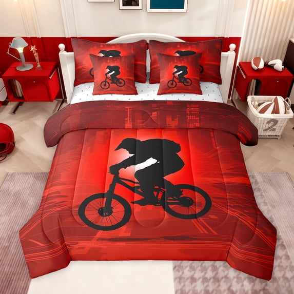jejeloiu Extreme Sport Game 7-Piece Bedding Comforter Set,Black Dirt Bike King Bedding Sets For Boys Men Reversible
