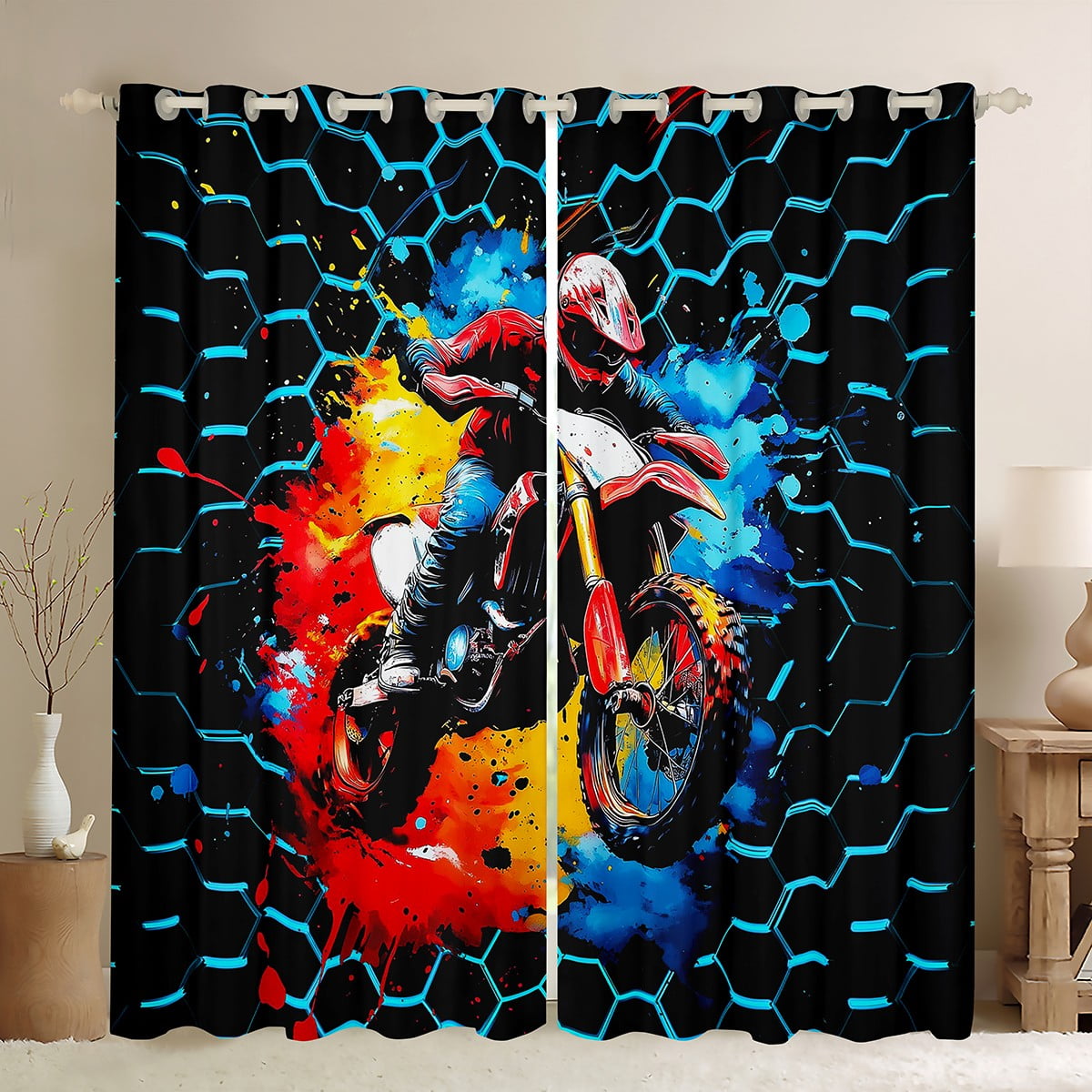 jejeloiu Extreme Sport Motorcycle Blackout Curtains Set of 2 (38x54