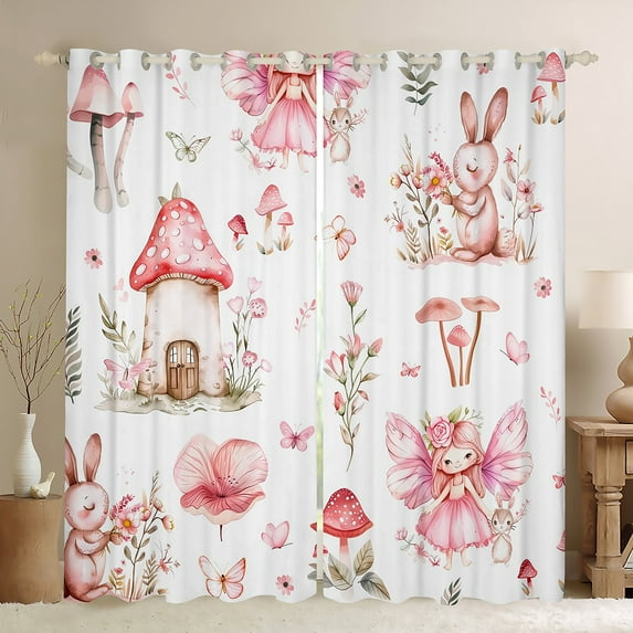 jejeloiu Fairy Tale Elf Blackout Curtains,Cartoon Mushroom House Curtains Pack of 2 (38x45 Each),Dreamy Fairy Tale Theme Window Curtains For Kids,Luxury Bedroom Decor