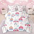 thumbnail image 1 of jejeloiu Fairy Tale Princess 7pcs Bedding Comforter Set,Cute Cartoon Castle Queen Bedding Sets,Kawaii Rianbow Loves Queen Sheet Sets For Girl,Super Cozy Room Decor Reversible, 1 of 8