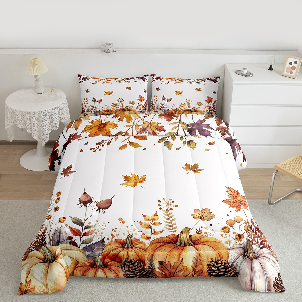 jejeloiu Fall Maples Full Size Comforter Sets,Autumn Harvest Pumpkin ...