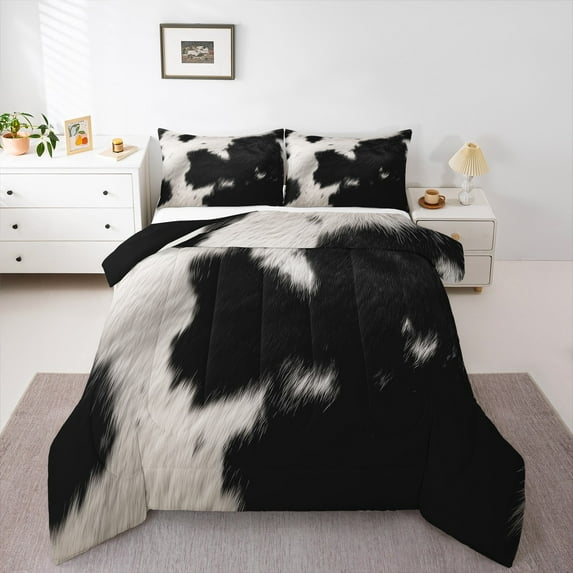 jejeloiu Farm Animal Cattle King Size Comforter Sets,Farmhouse Cowhide Bedding Comforter Set,Rustic Cabin Bedding Set For Hunter,Breathable Home Decor Reversible,3 Pieces
