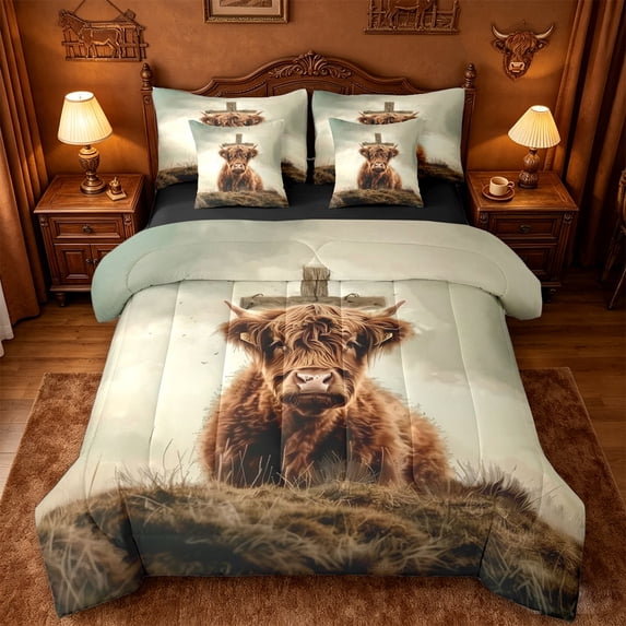 jejeloiu Farm Animal Cow 7-Piece Bedding Comforter Set Kids,Rustic Farmhouse Lodge King Bedding Sets,Reversible