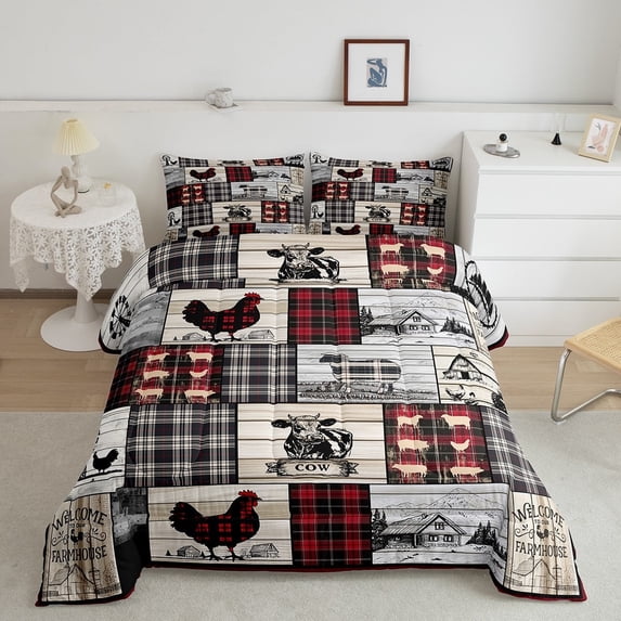 jejeloiu Farm Animal Cow Bedding Comforter Set,Old Barn Door Twin Comforter Sets,Rustic Farmhouse Cabin Bedding Set For Adult,Ultra Soft Home Decor Reversible,2-Piece