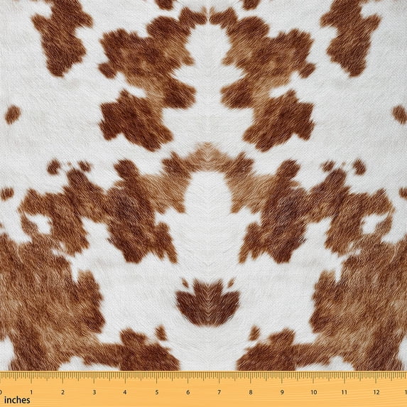 jejeloiu Farm Cowhide Fabric by the Yard 1 Yard,Rustic Farmhouse Cabin Home Decor Fabric by the Yard,Brown Cow Hide Sewing Fabric For Men Women,Ultra Soft Home Decor