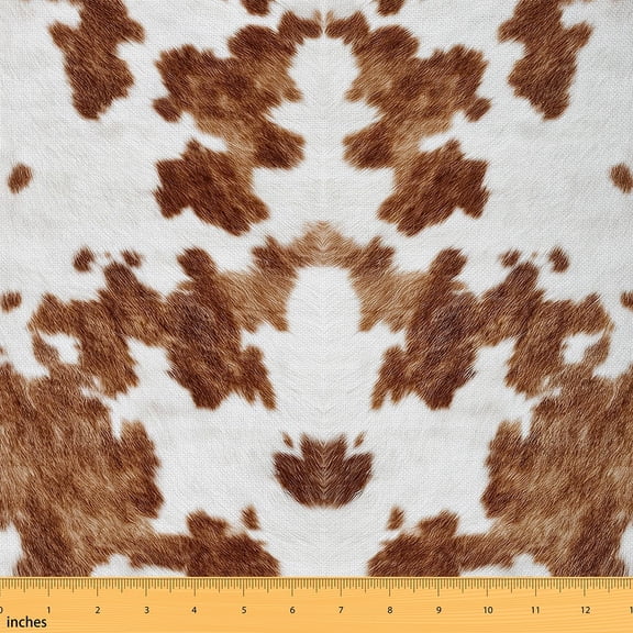 jejeloiu Farm Cowhide Fabric by the Yard 1 Yard,Rustic Farmhouse Cabin Home Decor Fabric by the Yard,Brown Cow Hide Sewing Fabric For Men Women,Ultra Soft Home Decor