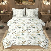 jejeloiu Farmhouse Mallard Duck 7-Piece Twin Bedding Sets,Country Farm Bedding Comforter Set,White Green Brown Sheet Sets For Child,Ultra Soft Home Decor Reversible