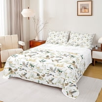 jejeloiu Farmhouse Mallard Duck Twin Sheet Sets,Country Farm Twin Fitted Sheet,White Green Brown Flat Sheet For Child,Ultra Soft Home Decor,3pcs