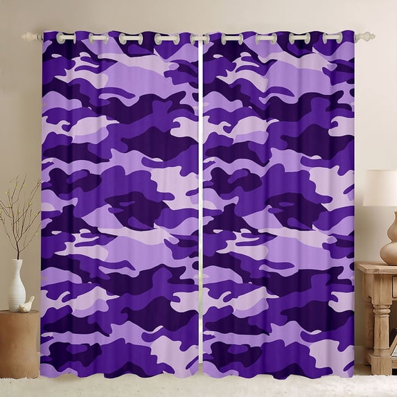 jejeloiu Farmhouse Rustic Camo Blackout Curtains Set of 2 (52x84 Each),Purple Camouflage Window Curtains For Men Women