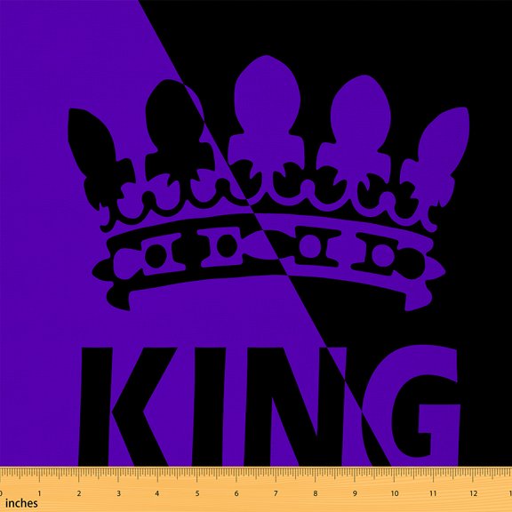 jejeloiu Fashion Crown Fabric by the Yard 1 Yard,King And Queen Home Decor Fabric by the Yard,Purple Black Sewing Fabric For Adults,Breathable Home Decor
