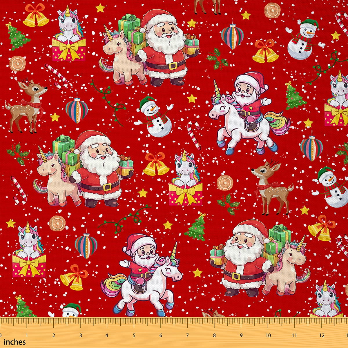 jejeloiu Father Christmas Fabric by the Yard 10 Yards,Merry Xmas Room Decor Fabric by the Yard,Cute Unicorn Reindeer Sewing Fabric For Teens,Ultra Soft Home Decor