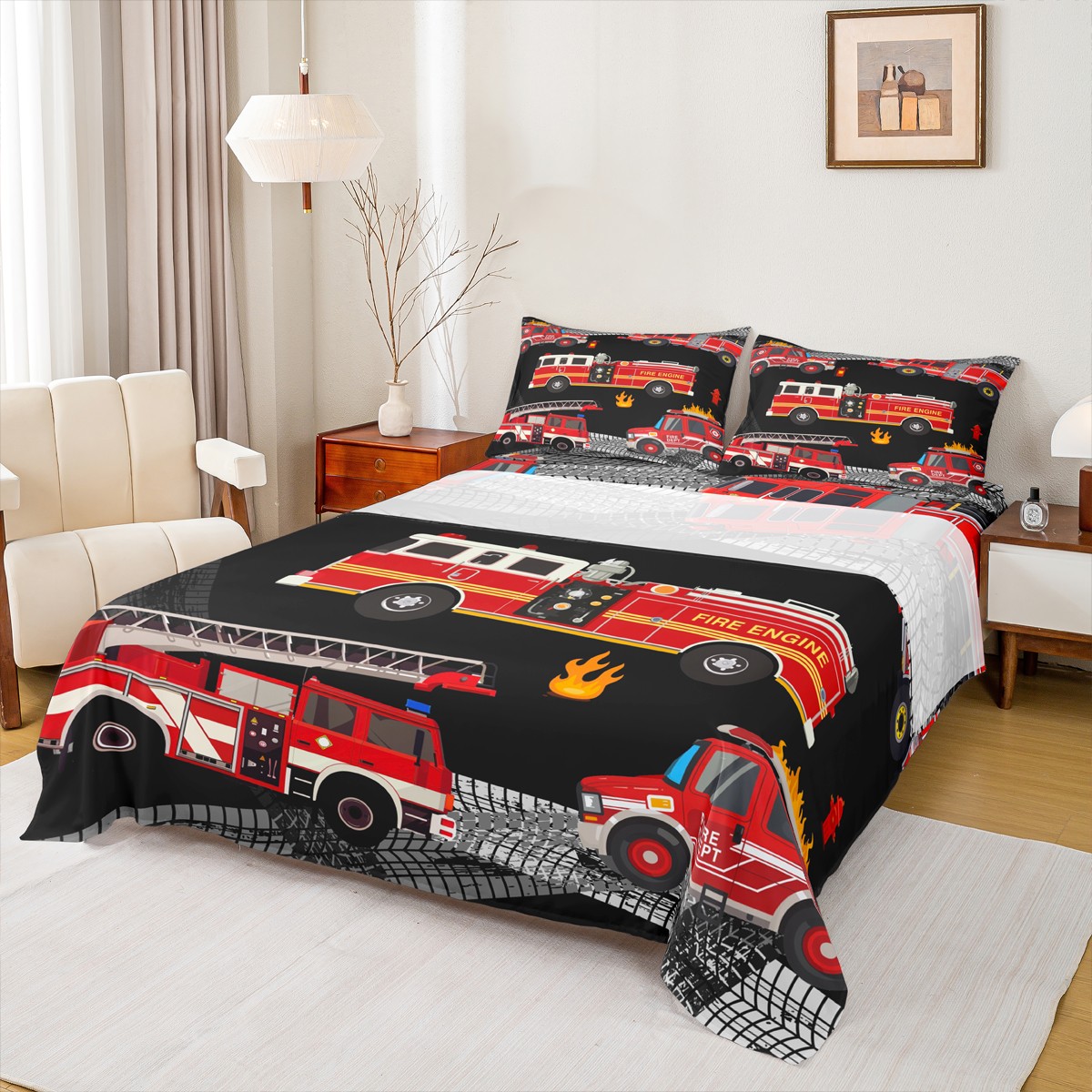 jejeloiu Firefighting Truck Full Size Sheets,Emergency Rescue Vehicle ...