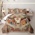 thumbnail image 1 of jejeloiu Floral Bull Skull Western Twin Quilt Set Kids,Boho Farm Print Twin Coverlet Set,2pcs, 1 of 7