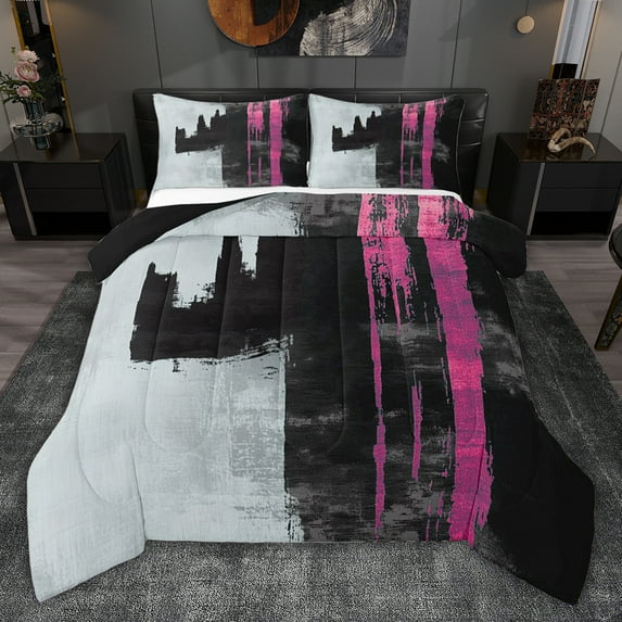 jejeloiu Fluid Art Artwork Twin Comforter Sets,Black Gray Pink Bedding Set For Girls Kids Reversible 2pcs