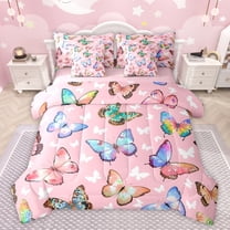 jejeloiu Flying Butterfly 7-Piece Twin Bedding Sets,Cute Multicolor Butterflies Bedding Comforter Set,Colorful Animals Sheet Sets For Girl,Ultra Soft Home Decor Reversible