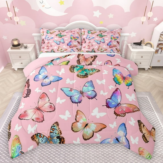 jejeloiu Flying Butterfly Bedding Comforter Set,Cute Multicolor Butterflies Twin Comforter Sets,Colorful Animals Bedding Set For Girl,Ultra Soft Home Decor Reversible,2 Pieces
