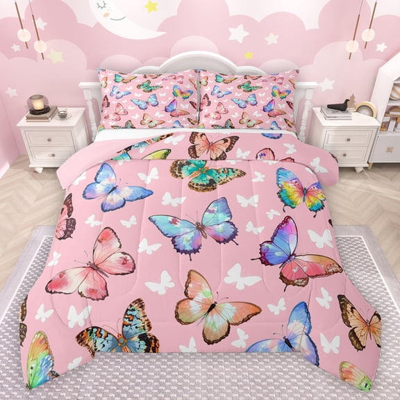 jejeloiu Flying Butterfly Bedding Comforter Set,Cute Multicolor Butterflies Twin Comforter Sets,Colorful Animals Bedding Set For Girl,Ultra Soft Home Decor Reversible,2 Pieces