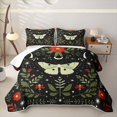 thumbnail image 1 of jejeloiu Folk Floral Moth Twin Quilt Set For Girls,Botanical Pattern Twin Coverlet Set,Black Red Green,2 Pieces, 1 of 7