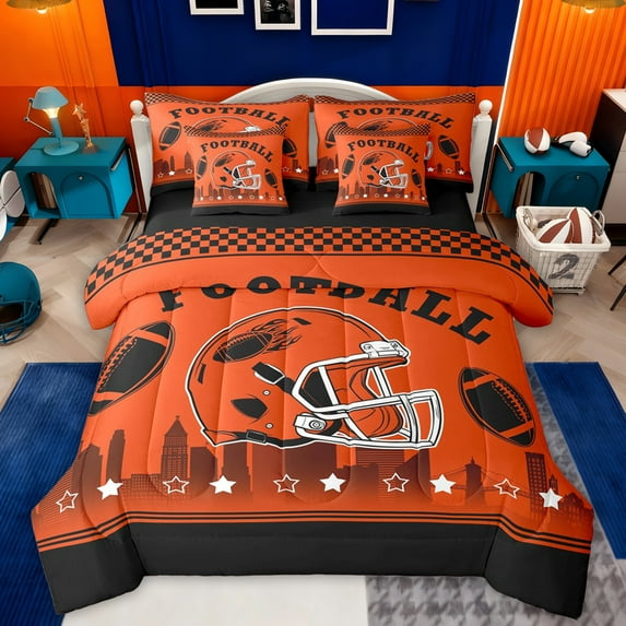 jejeloiu Football City Silhouette 7pcs Bedding Comforter Set,American Rugby Game Queen Bedding Sets For Men Women Reversible