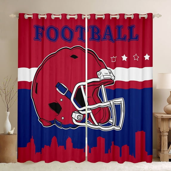 jejeloiu Football City Silhouette Curtains Pack of 2 (42x84 Each),Red Blue Curtains Blackout For Teens