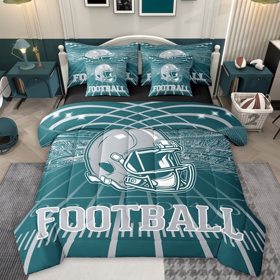 jejeloiu Football Game 7-Piece Twin Bedding Sets,Gray Green Bedding Comforter Set For Teens Reversible