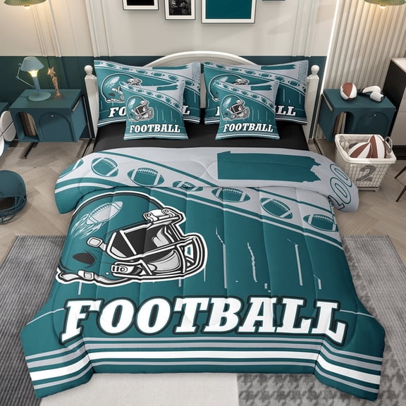 jejeloiu Football Game 7-Piece Twin Bedding Sets,Kids Ball Games Bedding Comforter Set For Rugby Boys Reversible