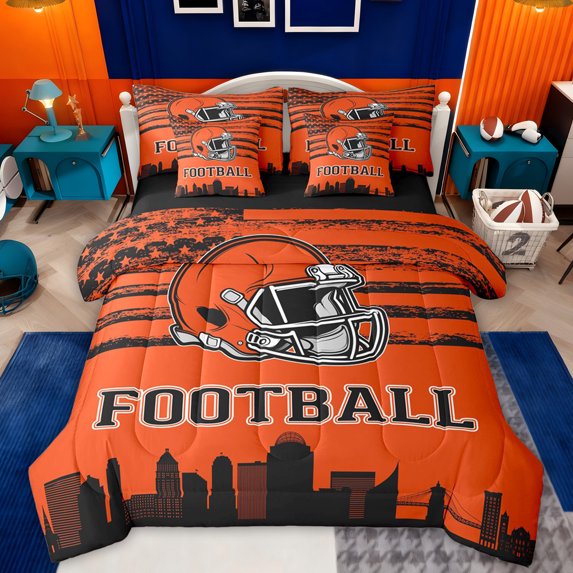 jejeloiu Football Game 7 Pieces Bedding Comforter Set,American Rugby City Full Bedding Set For Men Women Reversible