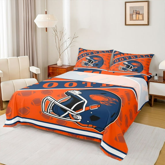 jejeloiu Football Game Full Size Sheets,Rugby Sport Helmet Bed Sheets For Ball Gamer 4-Piece