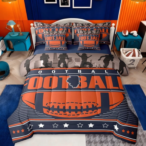 jejeloiu Football Game Gamer 7-Piece Twin Bedding Sets,Orange Black Bedding Comforter Set For Boys Reversible