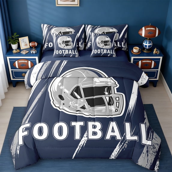jejeloiu Football Game Gaming 7-Piece Twin Bedding Sets,American Rugby Helmet Bedding Comforter Set For Ball Lovers Reversible