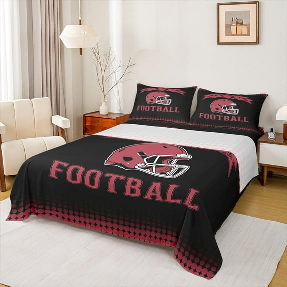 jejeloiu Football Game Gaming Bed Sheets,Red Rugby Helmet King Sheets For Ball Lover 4-Piece
