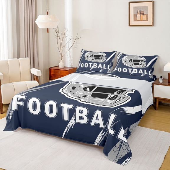 jejeloiu Football Game Gaming Full Size Sheets,American Rugby Helmet Bed Sheets For Ball Lovers 4-Piece