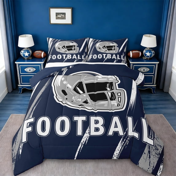 jejeloiu Football Game Gaming Twin Comforter Sets,American Rugby Helmet Bedding Set For Ball Lovers Reversible 2pcs