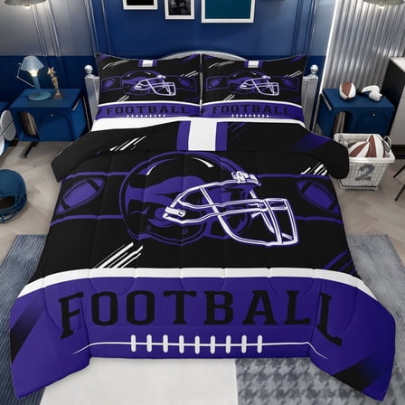 jejeloiu Football Game Gaming Twin Comforter Sets,Purple Black Helmet Bedding Set For Ball Lover Reversible 2-Piece