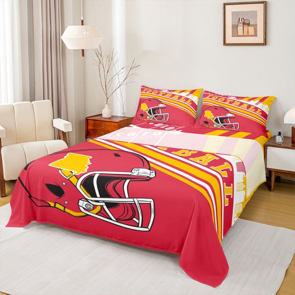 jejeloiu Football Game Helmet Twin Sheet Sets,Yellow Red Bedding For Boy Men 3-Piece