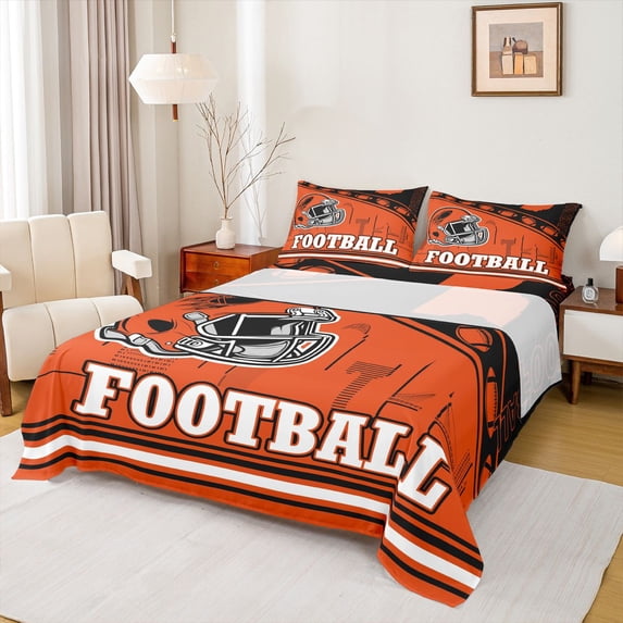 jejeloiu Football Game Queen Sheet Sets,Kids Ball Games Bed Set For Rugby Lover 4-Piece